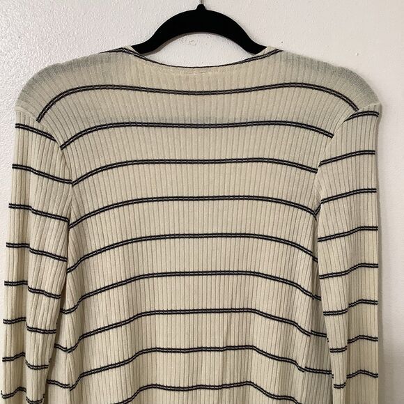 Daytrip Minimalist Chic Cozycore Slouchy Striped Cream Long Open Cardigan Small - Picture 7 of 10